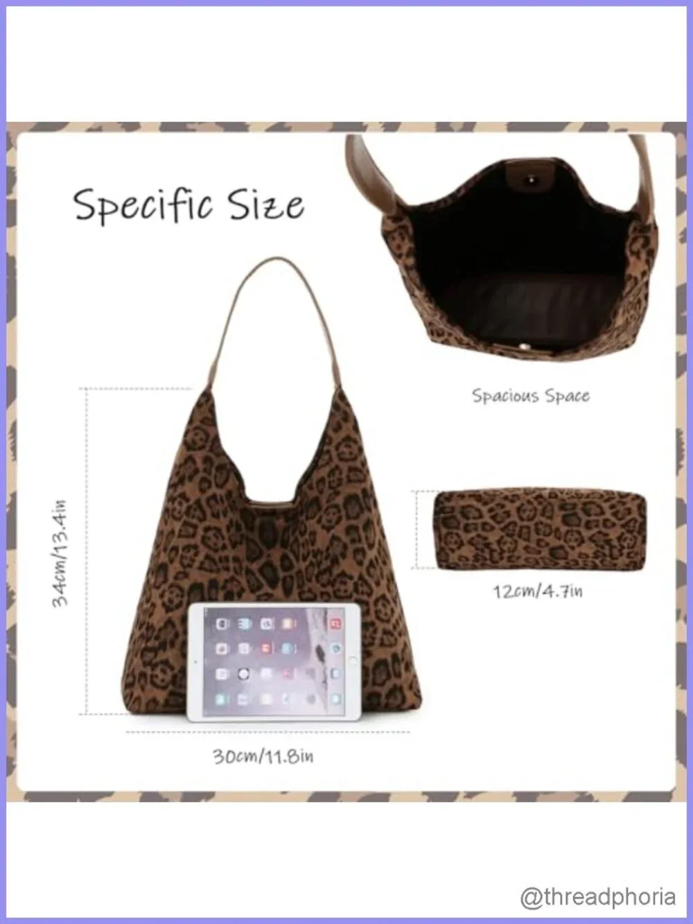 Faux Suede Leather Leopard Print Hobo Shoulder Bag Large Satchel Tote with